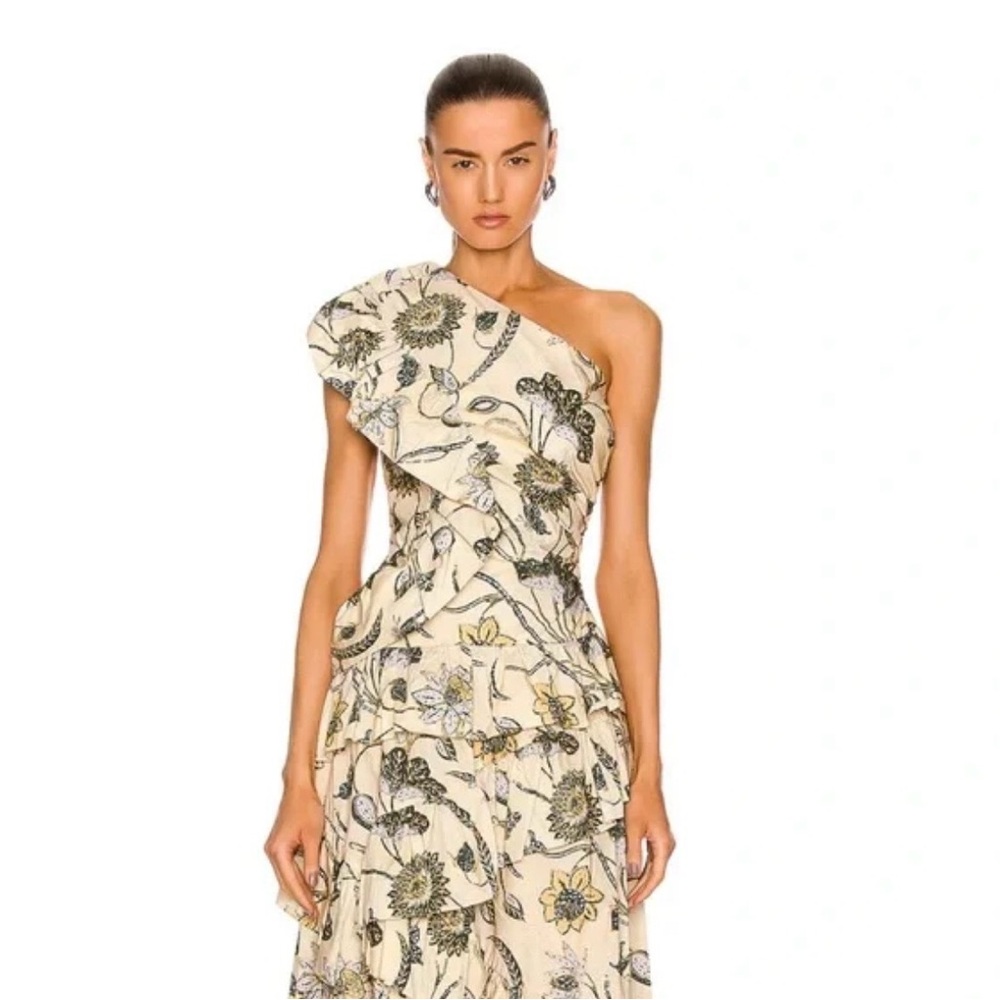 Ulla Johnson Cream Floral One-Shoulder Dress